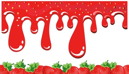 Wall Mural - Strawberry sweet background, jam dripping drop. A splash of berry texture.