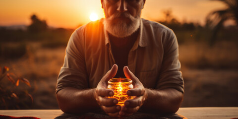 Man hands palm up praying and worship of cross, eucharist therapy bless god helping. .