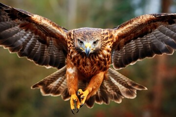 Poster - hawk hovering mid-air, with a focused and intense gaze