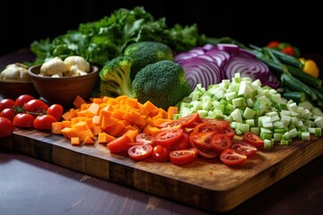 Wall Mural - freshly chopped vegetables on a board