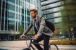 © AI_images - Business man riding a bike to work in the city