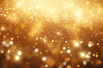Gold bokeh light background, Christmas glowing bokeh confetti and sparkle texture overlay for your design. Sparkling gold dust abstract golden luxury decoration background.