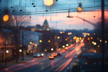 Wall Mural - out-of-focus cityscape during twilight with bokeh lights