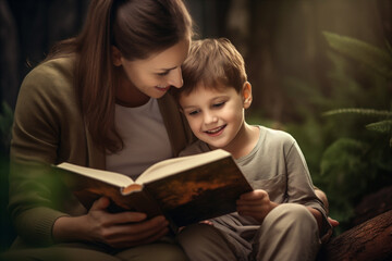 Wall Mural - parents reading a story to children.  