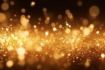 Gold bokeh light background, Christmas glowing bokeh confetti and sparkle texture overlay for your design. Sparkling gold dust abstract golden luxury decoration background.