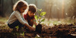 children planting trees together promoting environment. Generative AI