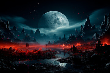 Wall Mural - full moon in the mountains