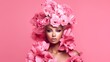 © standret - Abstract woman portrait with flowers over head. Beautiful illustration picture. Generative AI