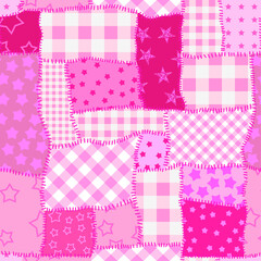 Fototapete - Textille patchwork pattern. Pink pattern in Barbie style. Seamless Vector image.