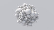 Group of white balls morphing. White background. Abstract monochrome illustration, 3d render.