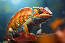 Closeup Of Chameleon With Blur Background
