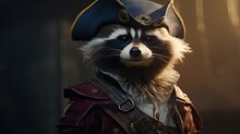 A Cheeky Raccoon Dressed As A Pirate, Sporting An Eyepatch And A Pirate Hat - Generative Ai