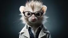 A Dapper Ferret Dressed As A Mad Scientist, With A Lab Coat And A Crazy Hairdo - Generative Ai