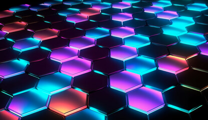 Wall Mural - hexagon geometric pattern background with luminous effect, generative ai