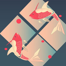 Fish Pattern Vector Illustration In Minimalist Style With Red Dots