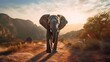 Animal wildlife photography elephant with natural background in the sunset view, AI generated image
