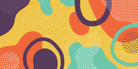 Cute doodle pattern background with abstract shapes and dots. Modern vector pattern for Banner, Flyer, Cover...