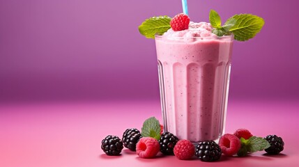 Wall Mural - strawberry smoothie with blueberries