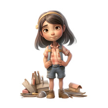 3D Rendering Of A Cute Little Girl With A Backpack And Some Tools