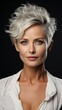 © mariiaplo - Portrait of mature woman with short hair cut. Authentic beauty.