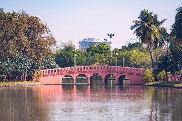 Wall Mural - Bangkok, Thailand - January 30, 2021 : The beautifule scenery of Chatuchak park, the famous outdoor park at downtown Bangkok