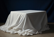 White Tablecloth On A Dark Background. Place For Your Text.