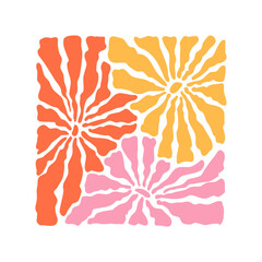 Fototapete - Vector  in simple naive and hippie groovy style, flowers and plants, floral botanic hand drawn design templates, frames and modern art prints, posters and placards
