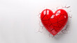 Red broken heart on white background with copy space