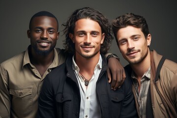 Wall Mural - group Handsome men of different races with skin care smiles on studio background