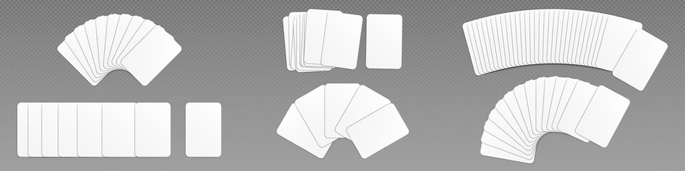 3d poker blank white play card game mockup. Isolated paper icon template for casino or fortune divination template. Different gamble hand combinations and alignment clipart for online application