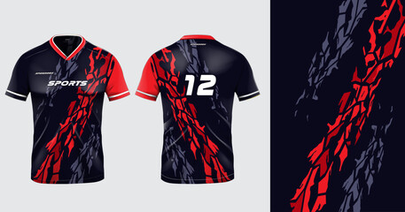Wall Mural - Sport jersey template mockup grunge abstract design for football soccer, racing, gaming, black red color