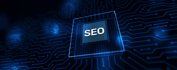 Wall Mural - seo - search engine optimisation, digital internet marketing concept on virtual screen.