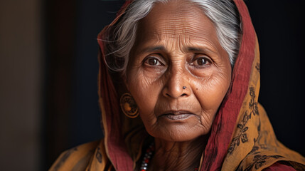 Poster - Portrait of an elderly Indian woman in national dress.