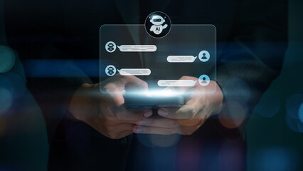 Leinwandbilder - Business chatting a smart AI using an artificial intelligence chatbot developed with AI robot. automatically respond online messages intelligent service to help customers.