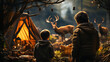 © siripimon2525 - Little boy camping with parents Woke up to find deer grazing nearby