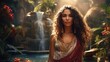 Portrait of a beautiful Moroccan girl on the background of a tropical garden.
