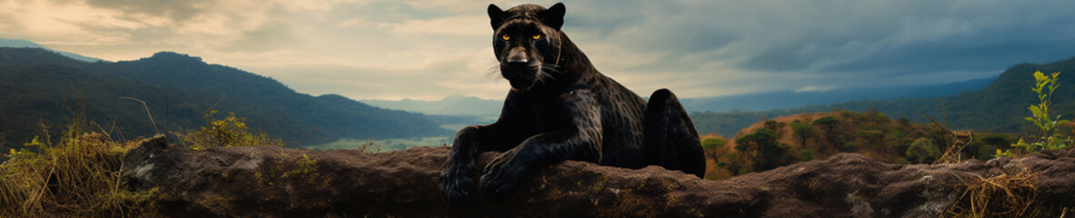Wall Mural - A Banner Photo of a Panther in Nature