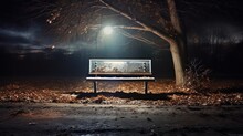 Bench By The Roadside With Overhead Spotlight At Night, Generated By Ai