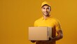 © CravenA - delivery man with a package, male courier wearing uniform holding box