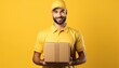© CravenA - delivery man with a package, male courier wearing uniform holding box