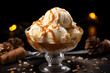 sweet, creamy caramel ice cream shown in a winter atmosphere
