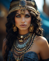 Wall Mural - A woman gracefully adorned in attire reminiscent of the ancient Egyptian civilization, exuding an air of timeless elegance and cultural allure. Woman of ancient Egypt.