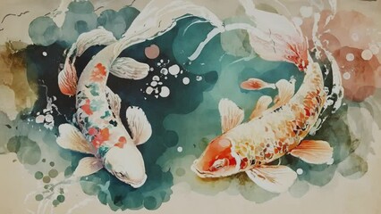 Wall Mural - Up to 4K resolution, Beautiful Japanese background with carp, Generative AI with blender