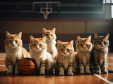 Fototapeta  - a collection of cute cats are posing on the basketball court