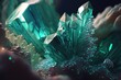 Blue and green crystals over dark background with copy space