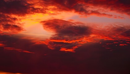 Wall Mural - sunset in the sky. sunset in the forest. Black silhouettes of tall trees on a red foggy background. Sky, sunset, cloud, sun, clouds, orange, nature, sunrise, red, dusk, cloudscape.