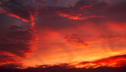 Wall Mural - Bright red sunset. Dramatic evening sky with clouds, sun, nature, orange, red, evening, sunrise.