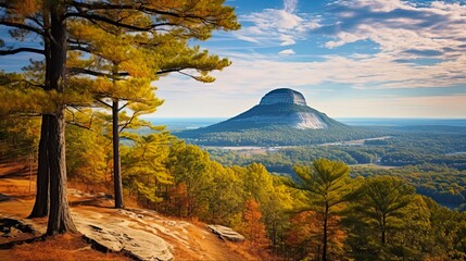 Panoramic Landscape of Pilot Mountain State Park: Breathtaking Sky and Nature Views from the Peak. Generative AI