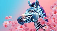 Illustration Of A Beautiful Zebra Standing Gracefully Amidst A Vibrant Field Of Pink Flowers