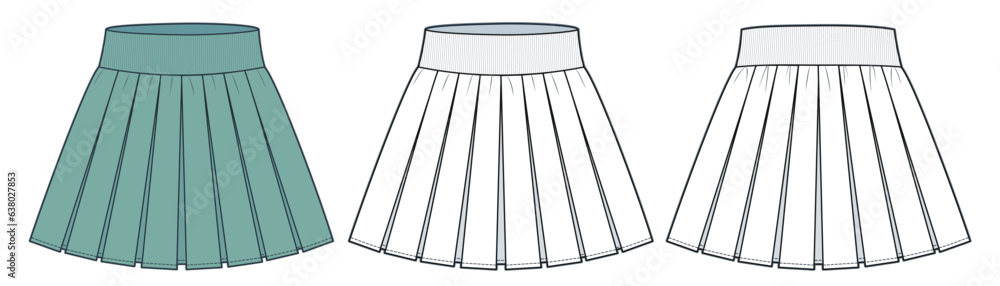 Pleated Skirt Technical Fashion Illustration Green Design Mini Skirt